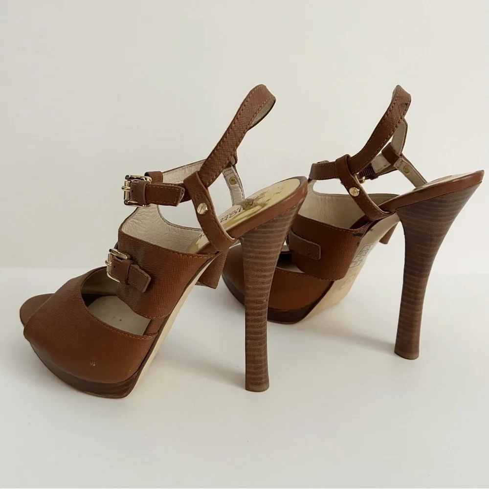 Michael Kors Tan Platform Sandals with Gold Logo